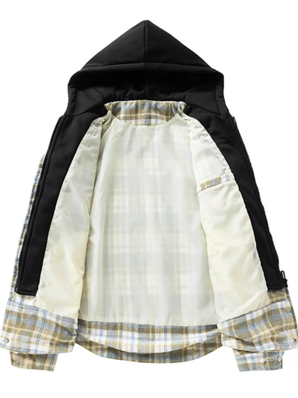 Men's Plus Size Drawstring Hooded Plaid Shirt Jacket by Partner Label