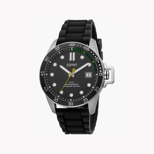 Esprit Men's Black Rubber Watch, Black Dial | Es1g096m0065 by ESPRIT