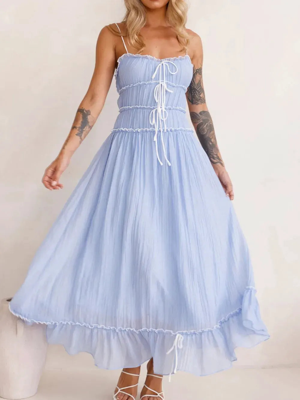 Devine Frill Ruffled Hem Midi Cami Dress by Devine