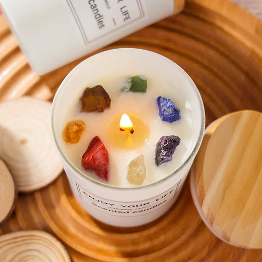Natural Crystal Stone Aromatherapy Candle Soy Wax Smokeless Candles Gift Box Christmas Hand Gift by Maiden-Art