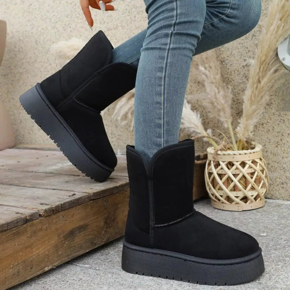 Round Toe Platform Boots by Partner Label