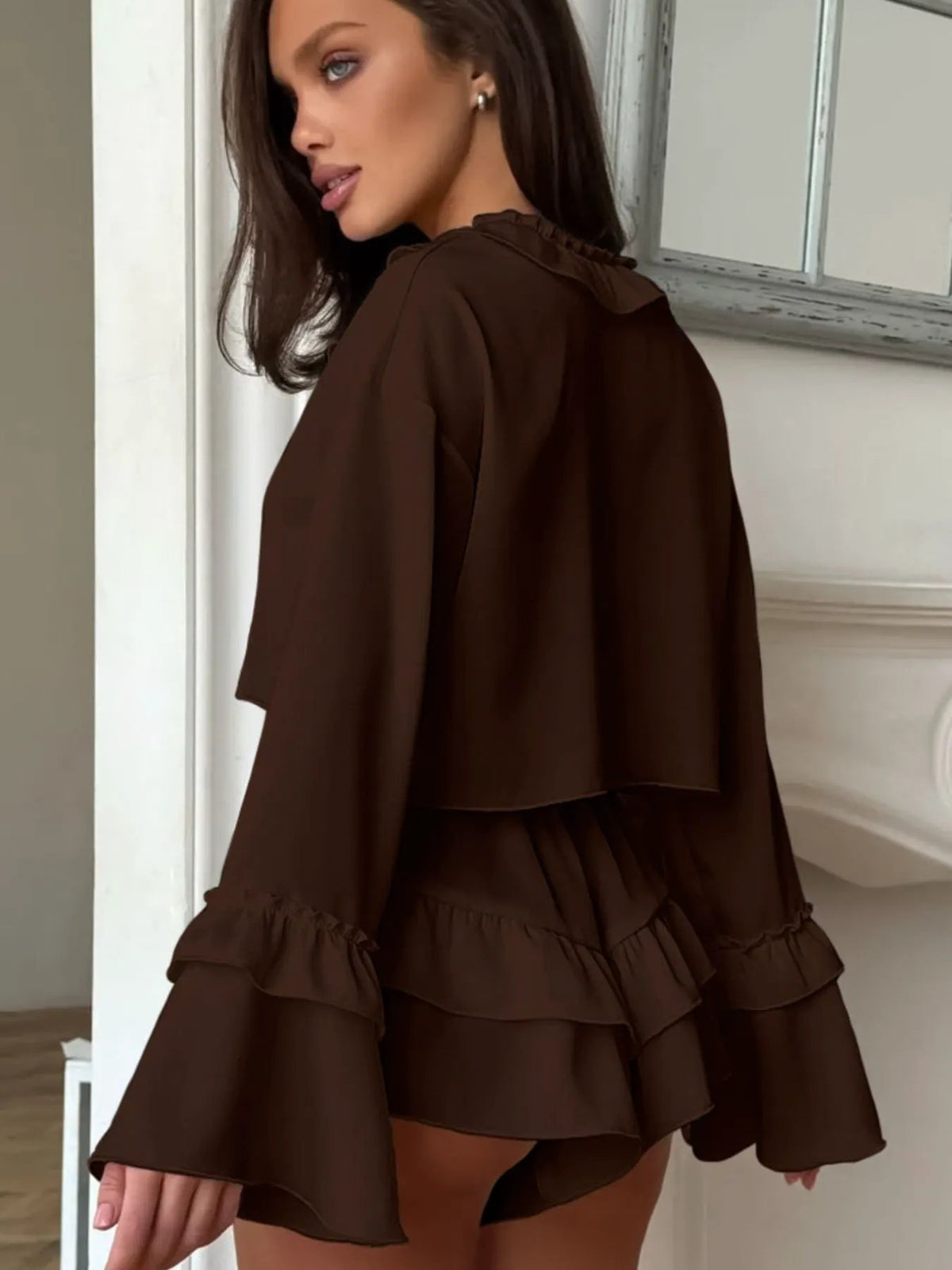 Ruffled V-Neck Top and Shorts Set by Partner Label