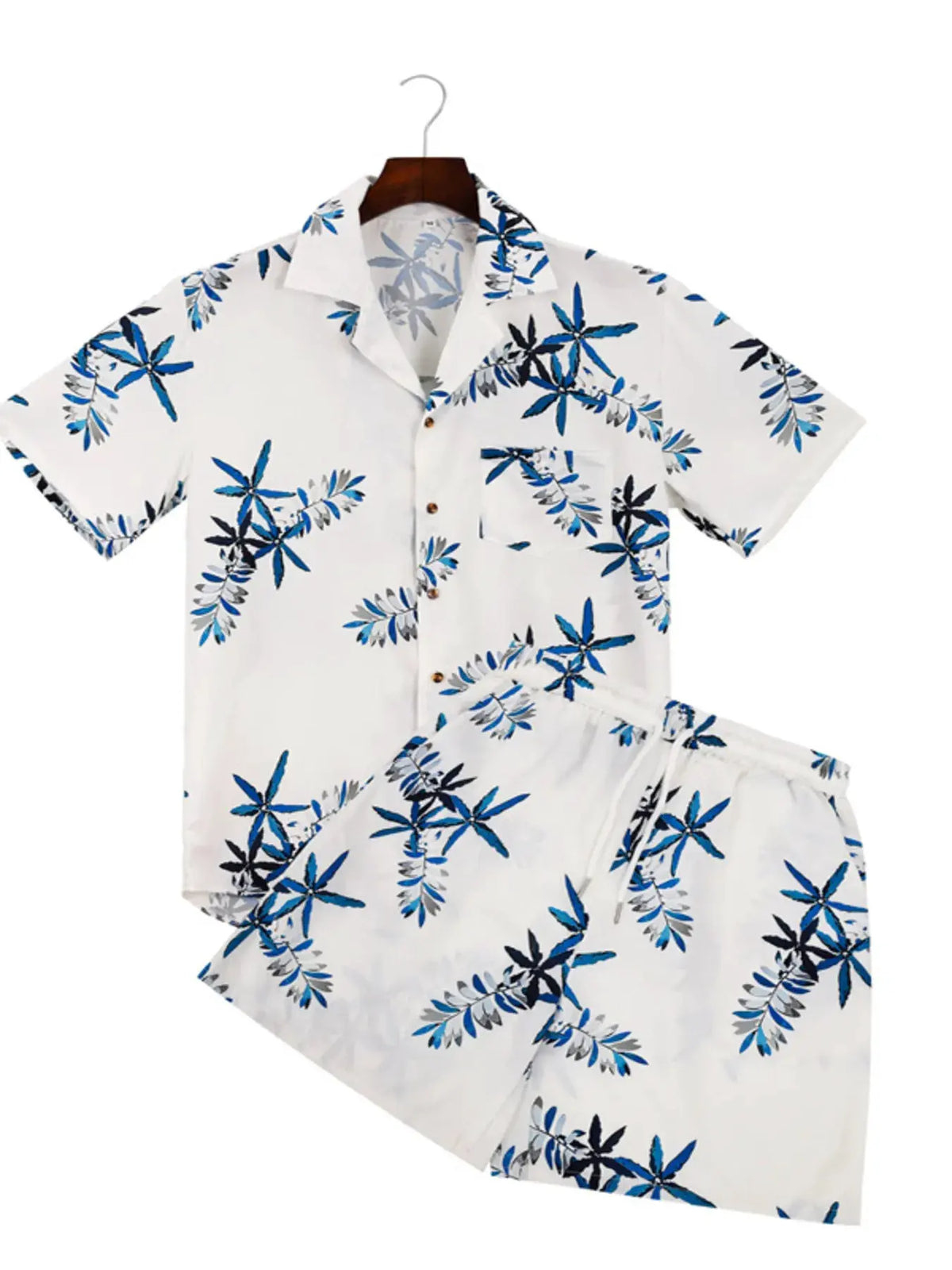 Men's Full Size Printed Button Up Shirt and Shorts Set Plus Size by Trendsi