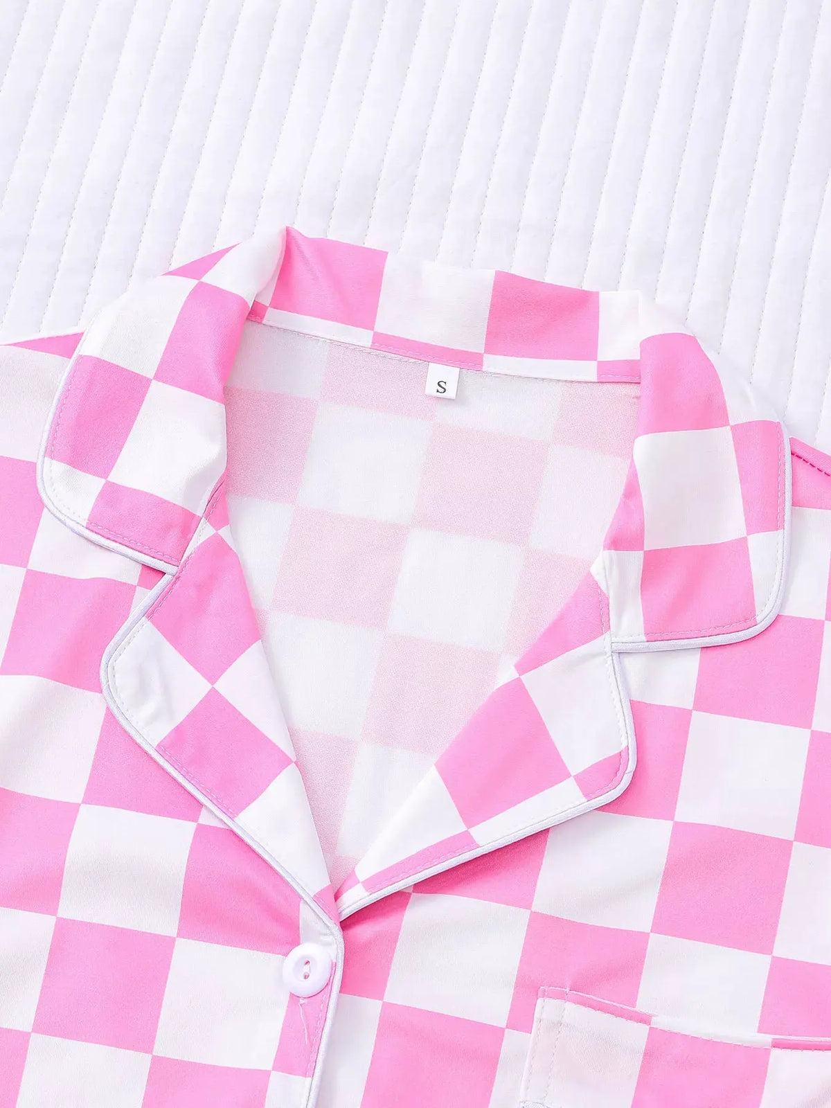 Checkered Print Button Up Top and Shorts Lounge Set by Partner Label