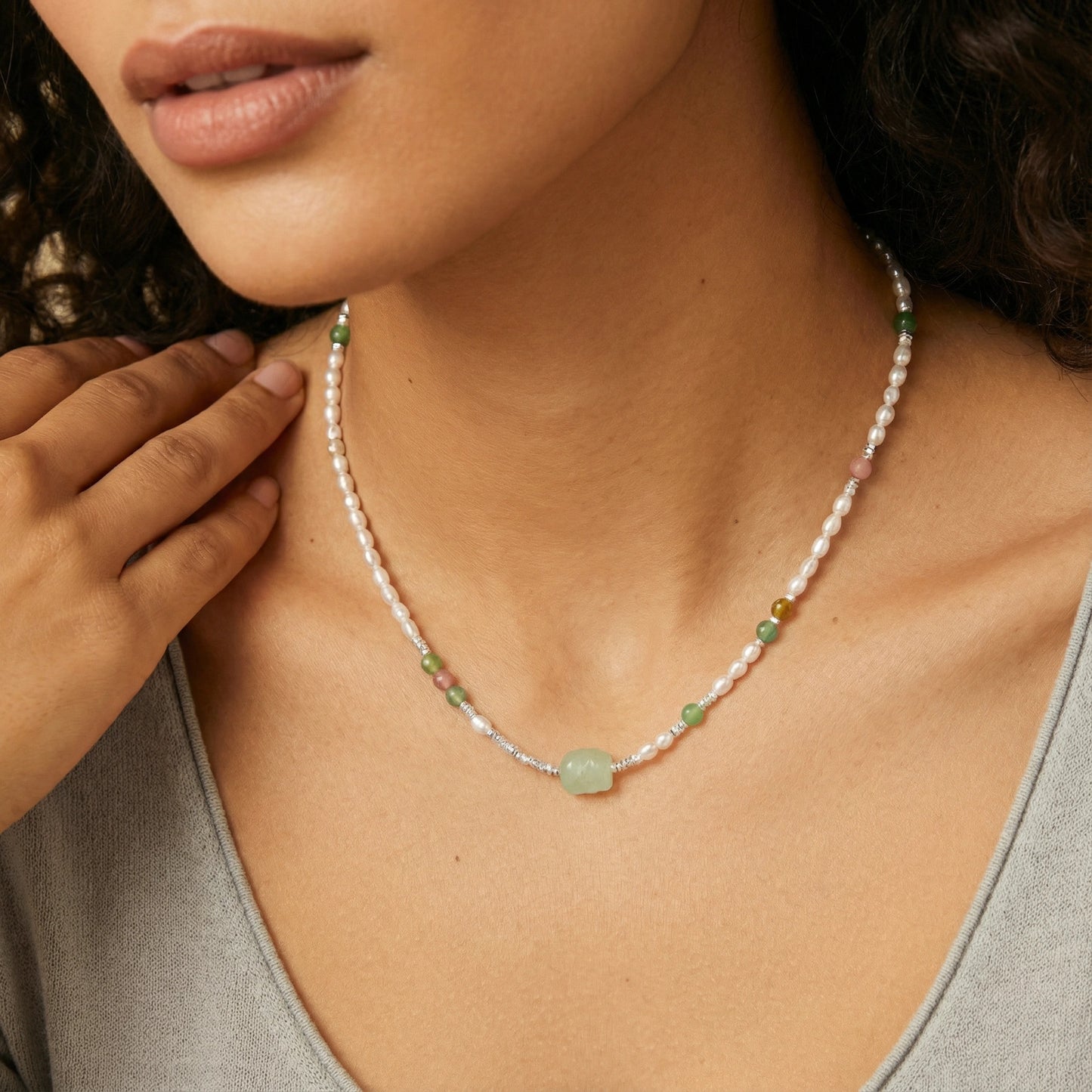 Jade Garden Pearl Necklace by Equanimity Essence.