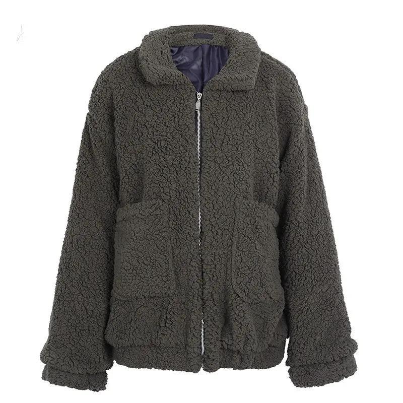 Faux lambswool oversized jacket coat Winter black warm hairly jacket Women autumn outerwear by Maiden-Art