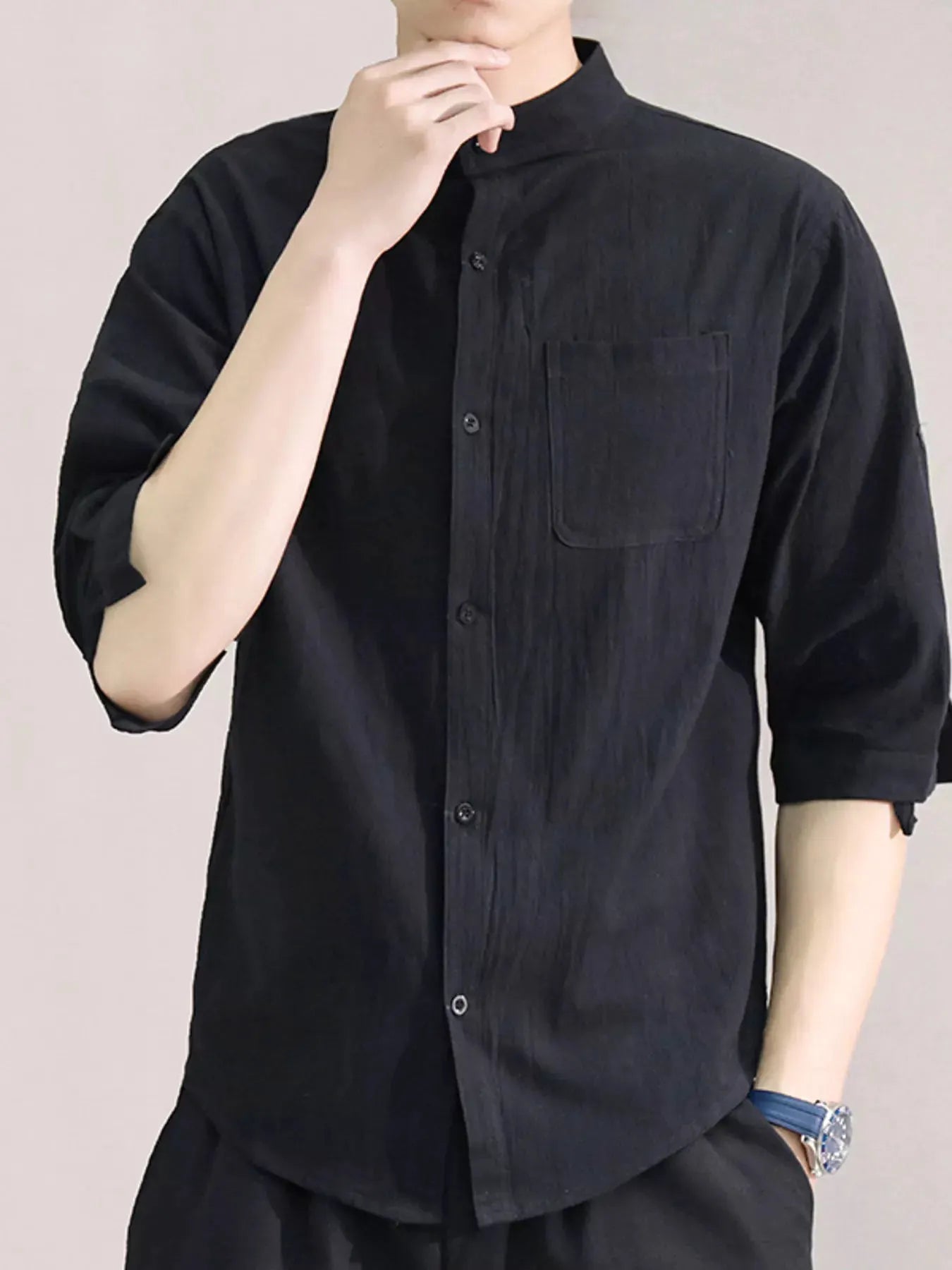 Men's Plus Size Button Up Roll-Up Sleeve Shirt by Trendsi