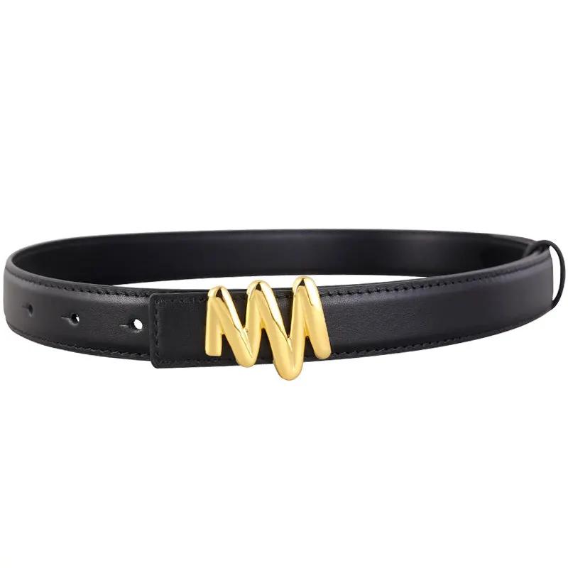 Gold Buckle Leather Belt by Trendsi