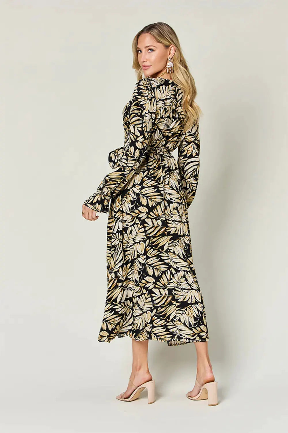 Double Take Full Size Tie Back Flounce Sleeve Dress by Double Take