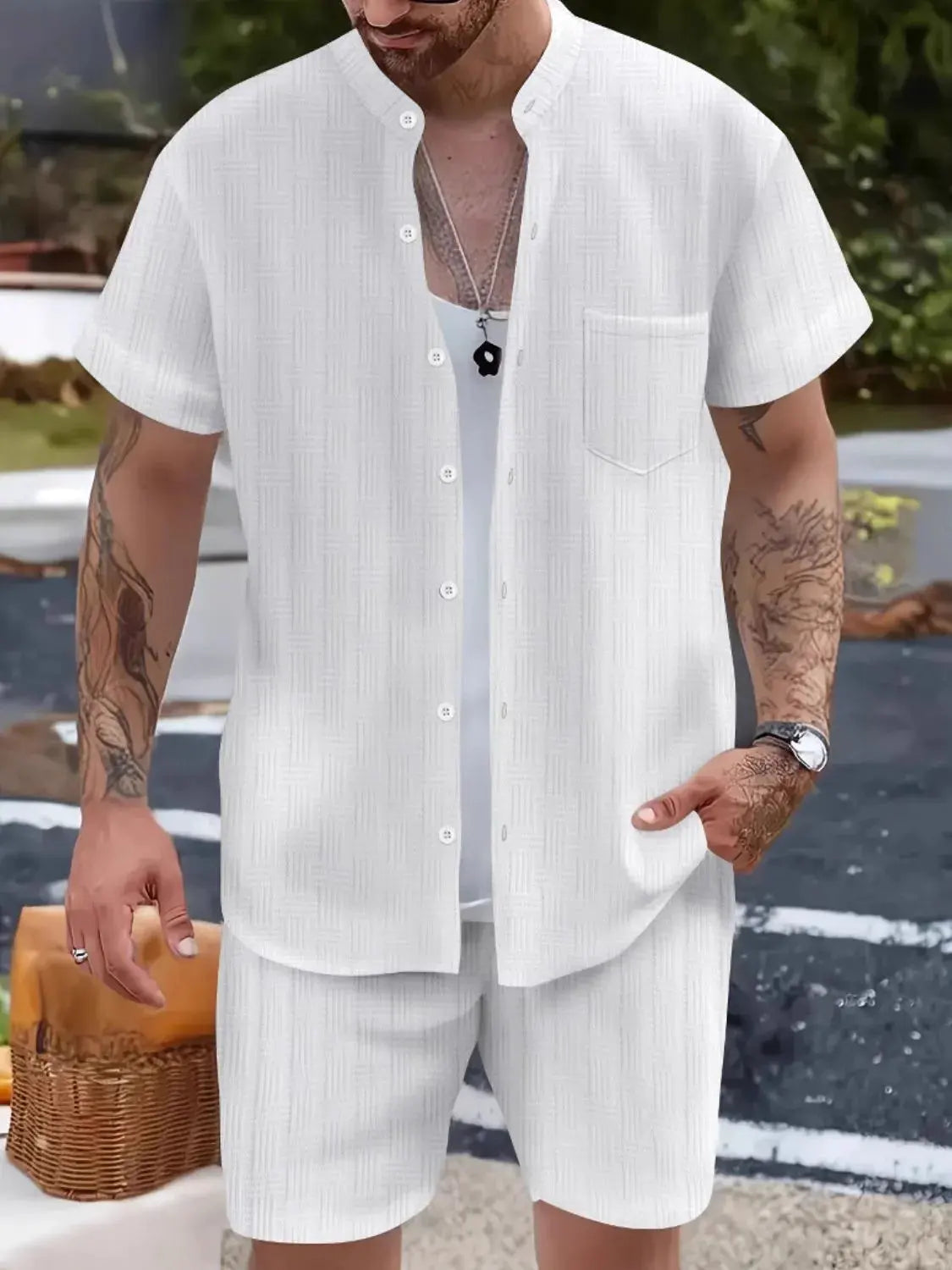 Men's Button Up Short Sleeve Shirt and Shorts Set by Trendsi