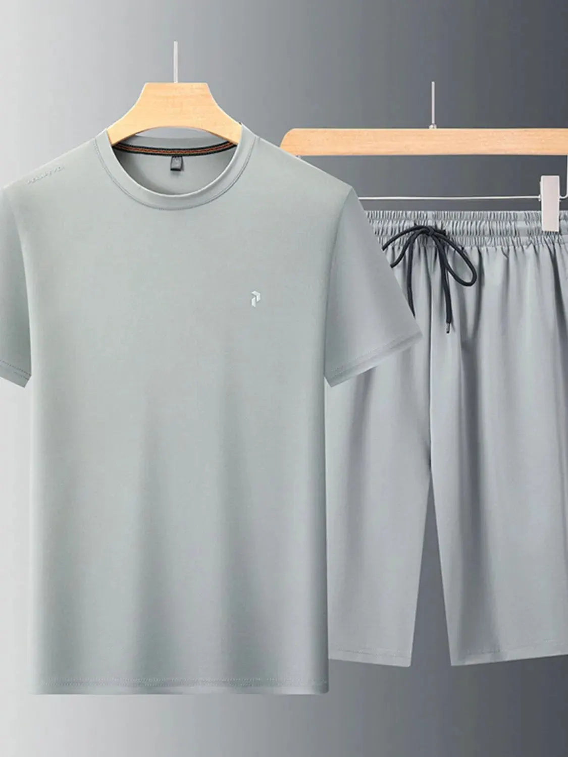 Men's Plus Size Round Neck Short Sleeve Top and Shorts Set by Trendsi