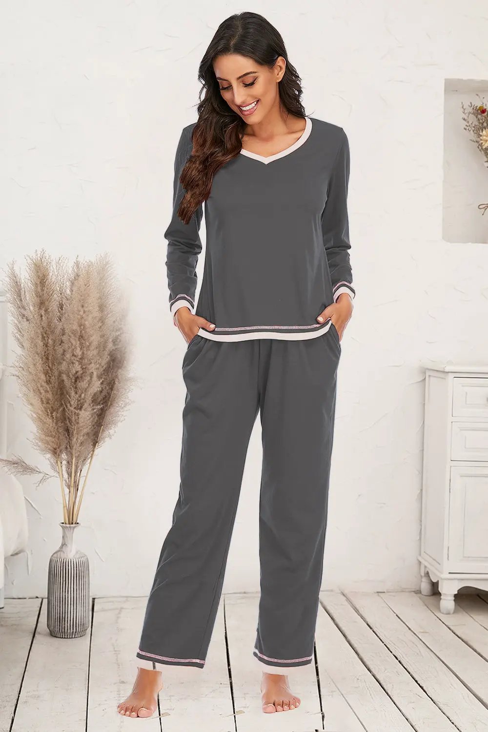 V-Neck Top and Pants Lounge Set by Partner Label