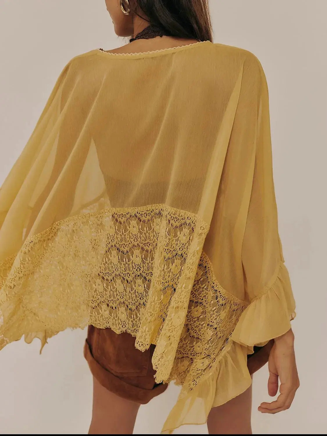 Lace V-Neck Ruffle Long Sleeve Cover-Up by Partner Labels