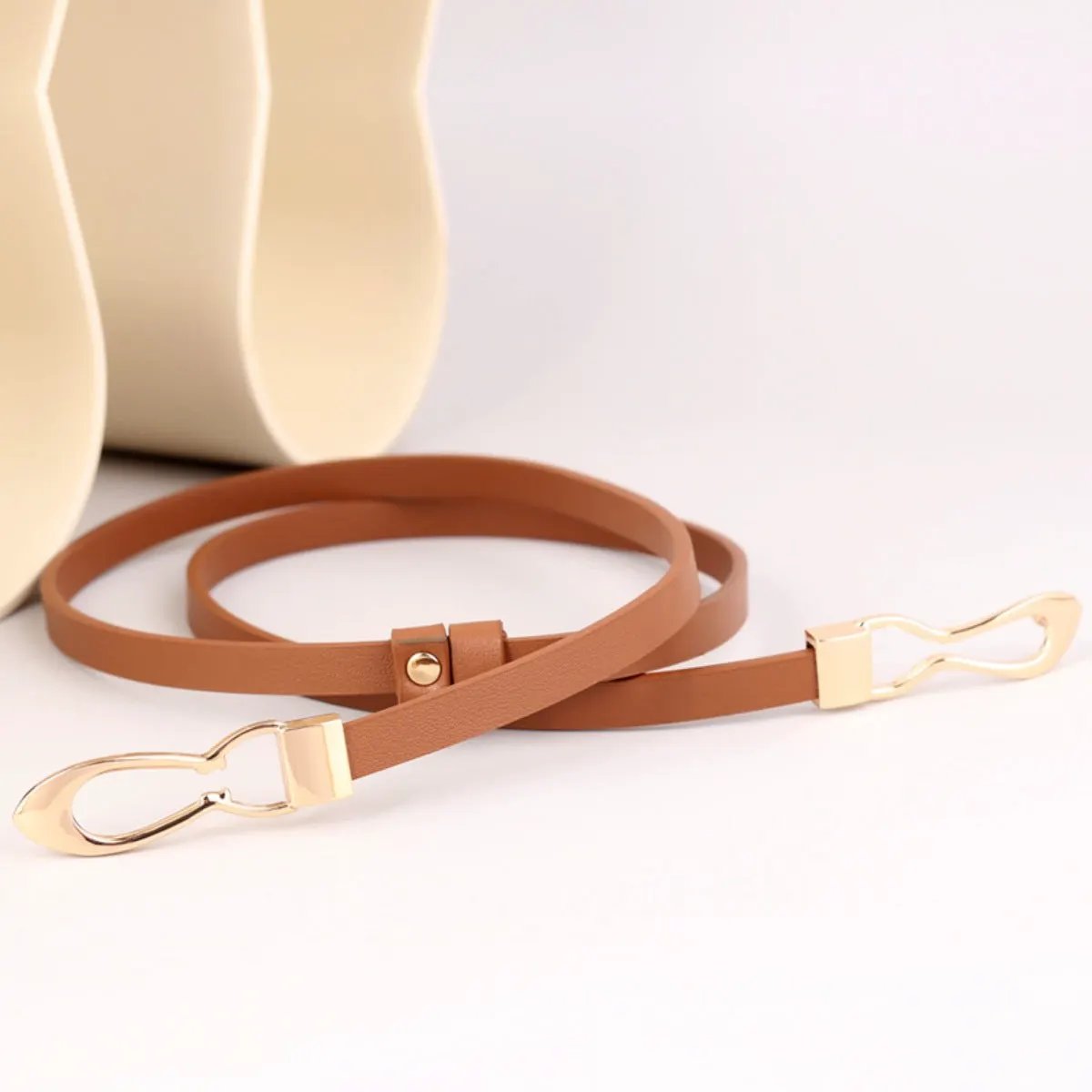 Skinny Leather Belt with Interlocking Buckle by Trendsi