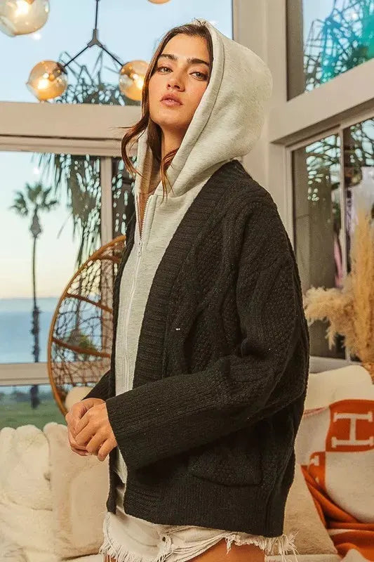 BiBi Knit Hoodie Rhombus Sweater Jacket by BiBi