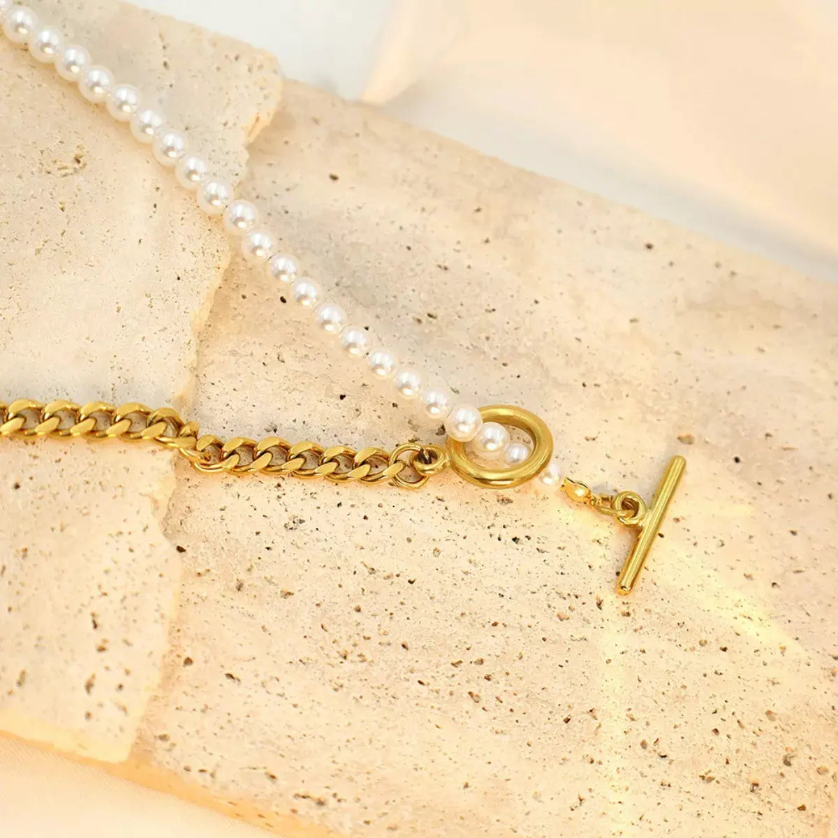 18K Gold-Plated Pearl Toggle Necklace by Partner Label