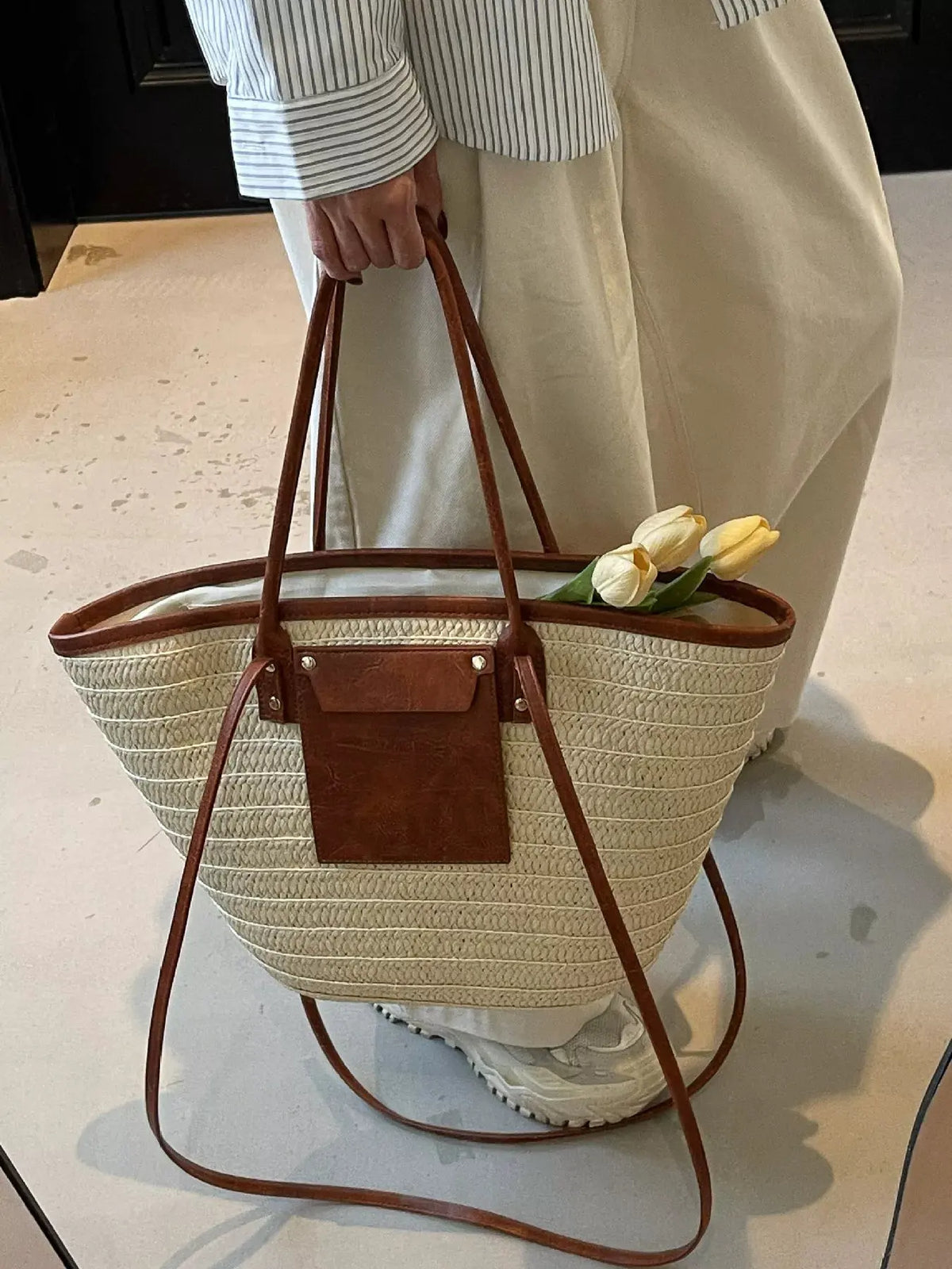 Woven Straw Tote Bag by Partner Label