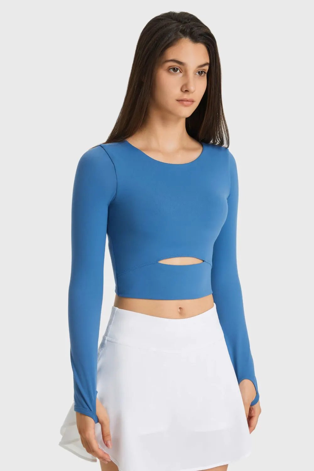 Millennia Cutout Long Sleeve Cropped Sports Top by Millennia