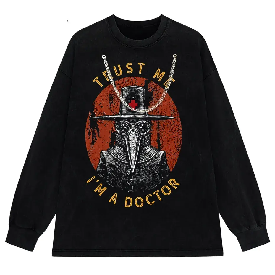 Funny Plague Doctor Graphic T-Shirt Men Cotton Streetwear Tee by Vimost Shop
