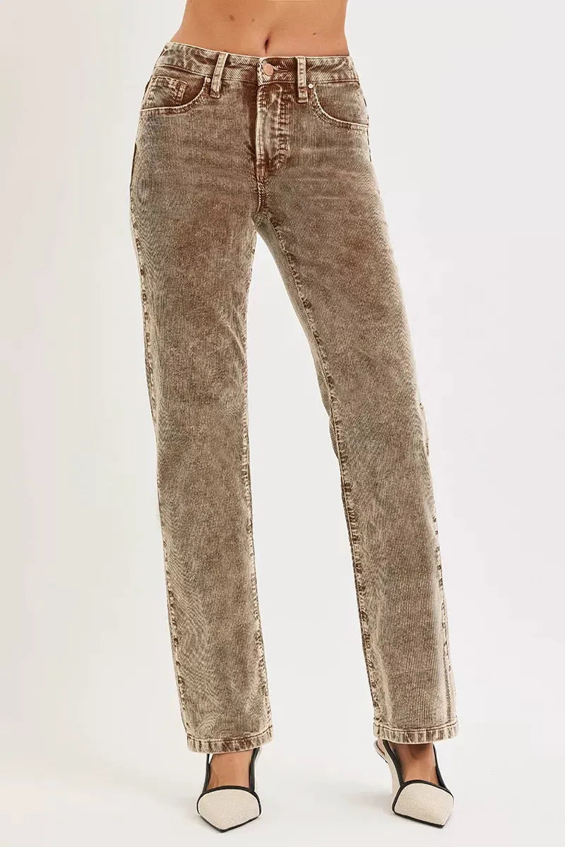 RISEN Tummy Control Mid Rise Straight Leg Corduroy Pants by RISEN