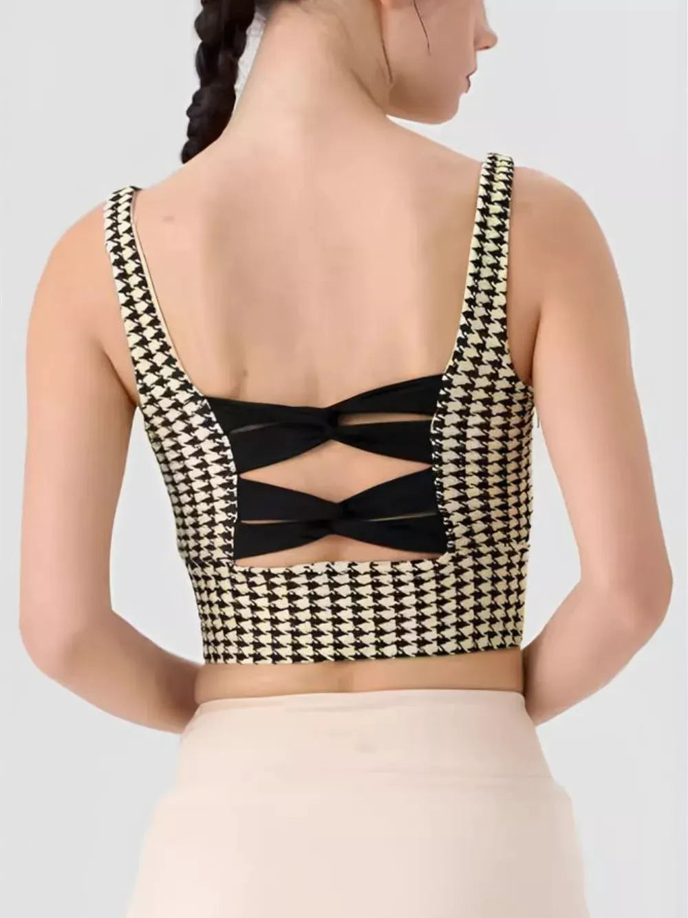Crisscross Back Houndstooth Active Bra by Partner Label