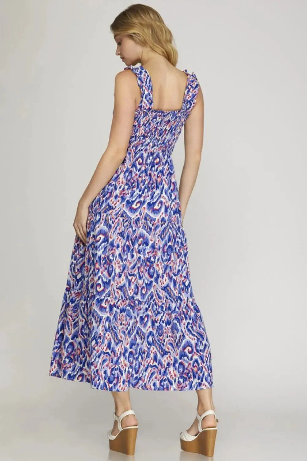 She + Sky Full Size Smocked Printed Wide Strap Tiered Dress Plus Size by She + Sky