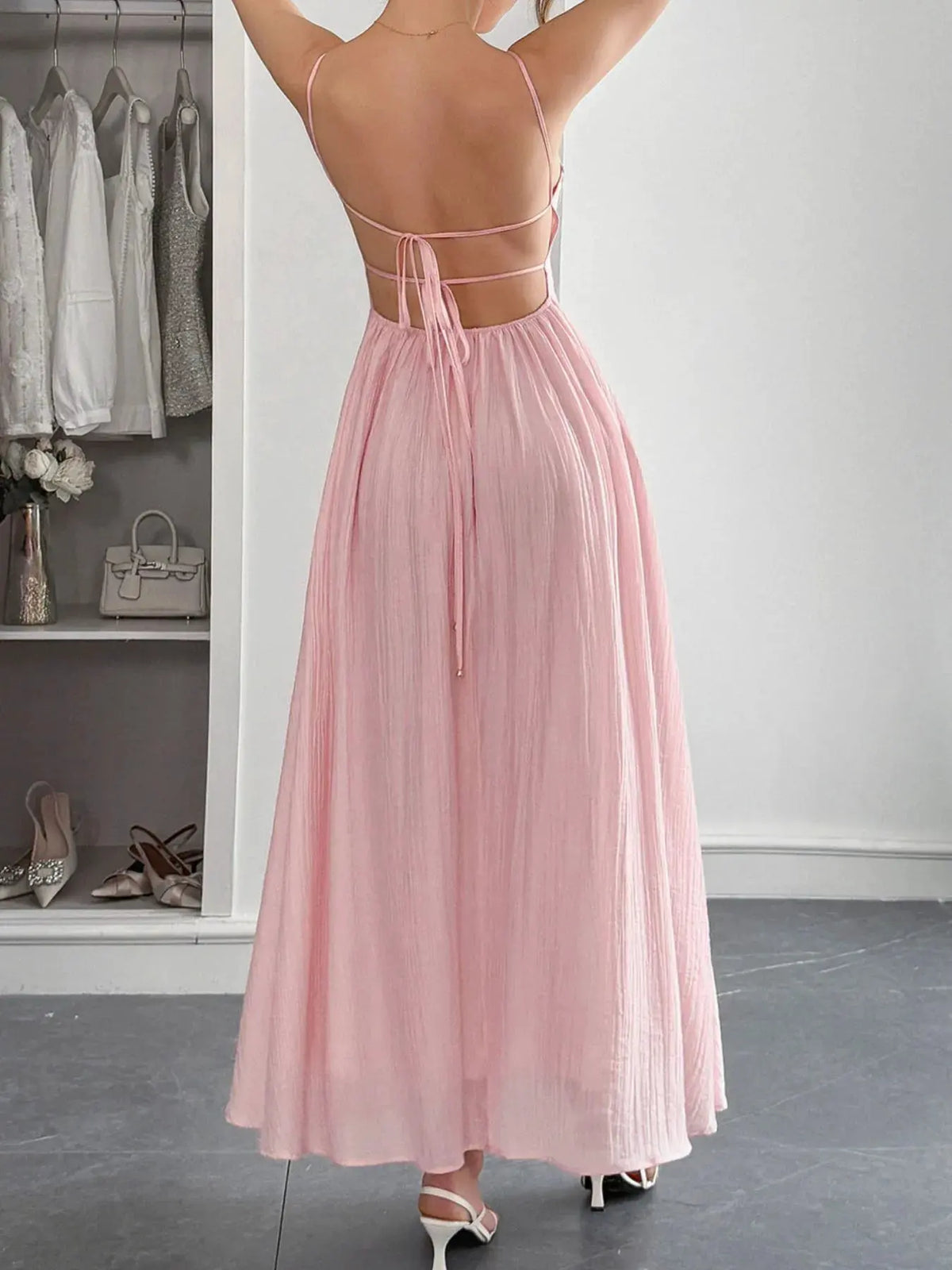 Texture Sweetheart Neck Backless Cami Dress by Partner Label