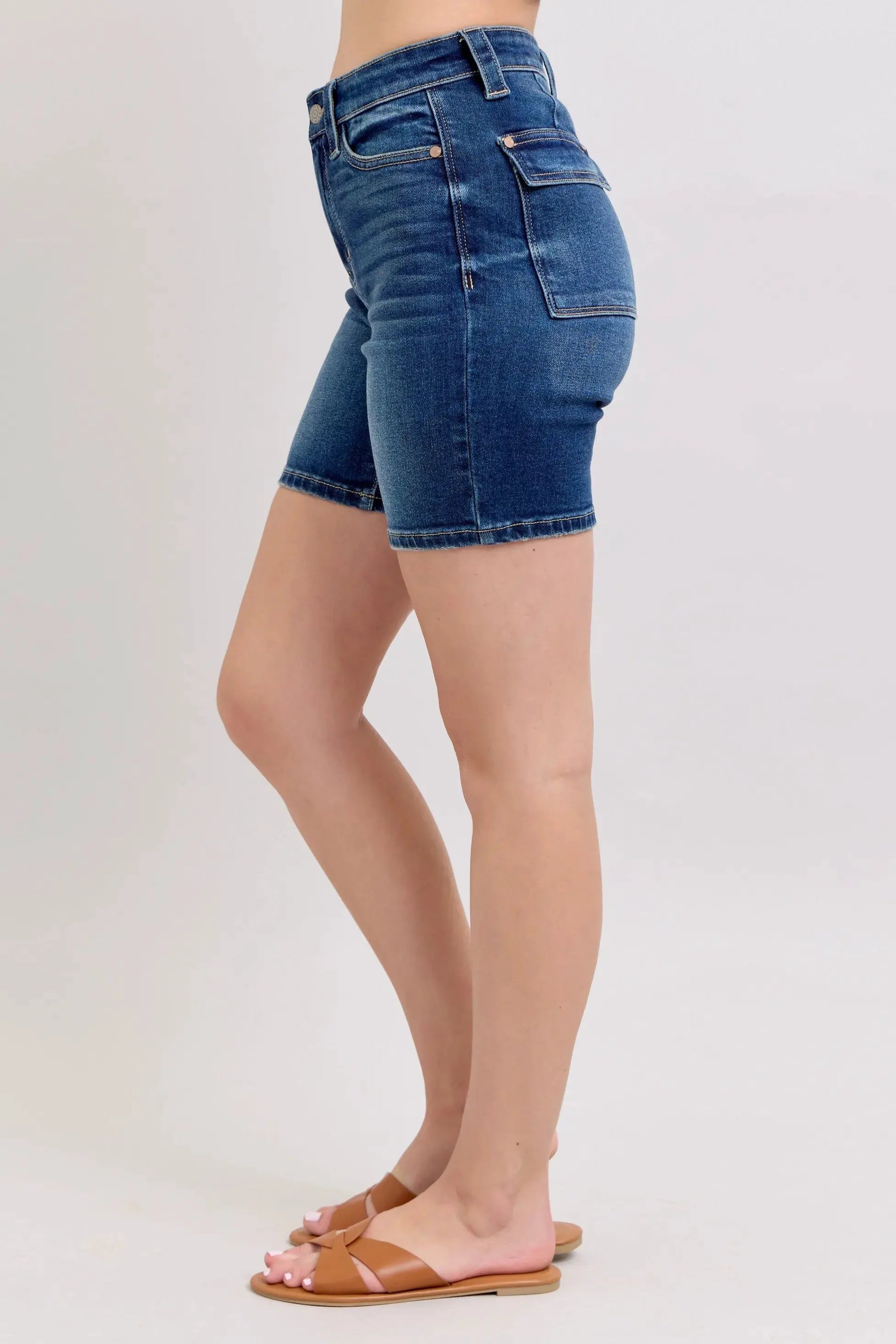 Judy Blue Full Size High Waist Bermudas Jeans W/ Back Flap Pockets Plus Size by Judy Blue