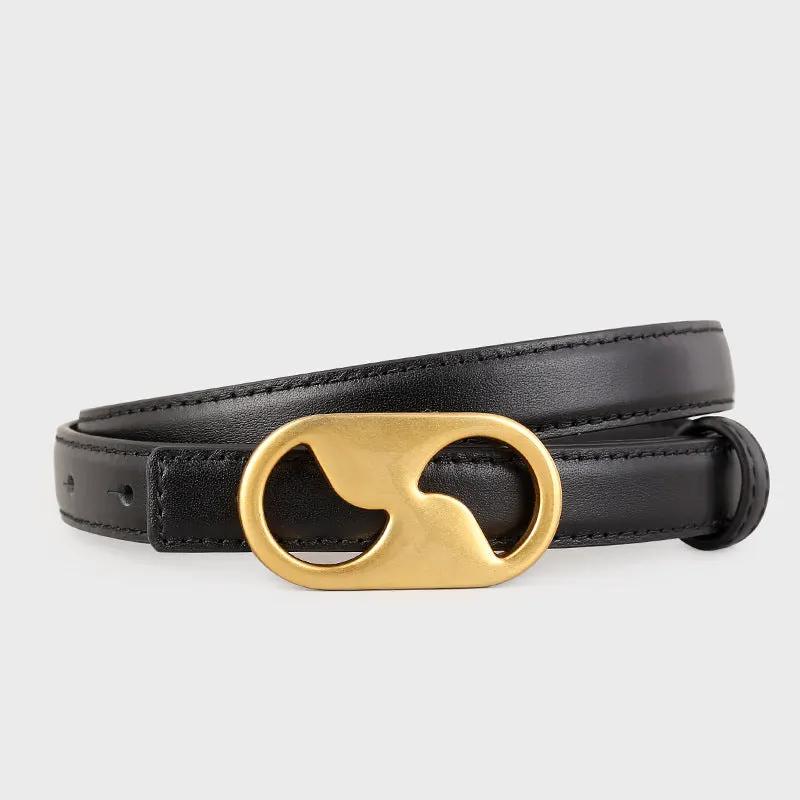 Leather Belt with Golden Buckle by Trendsi