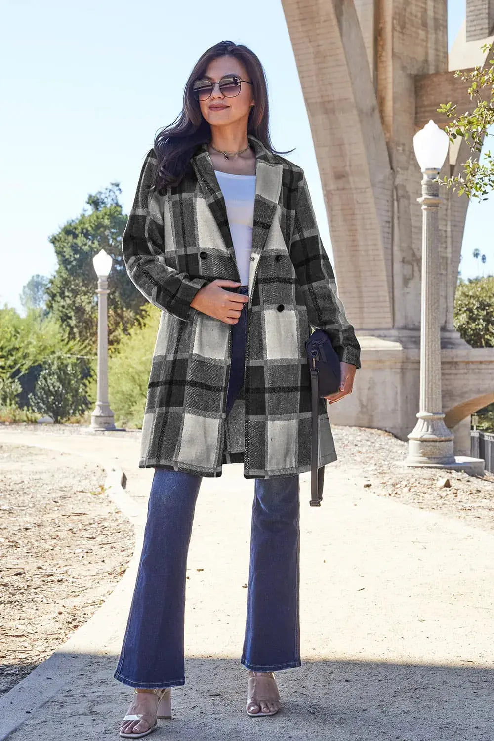 Double Take Full Size Plaid Button Up Lapel Collar Coat by Double Take