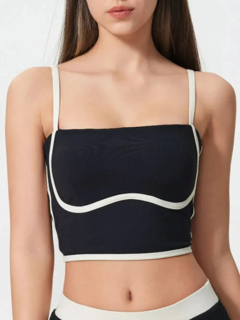 Millennia Contrast Trim Square Neck Active Cami with Detachable Chest Pads by Millennia
