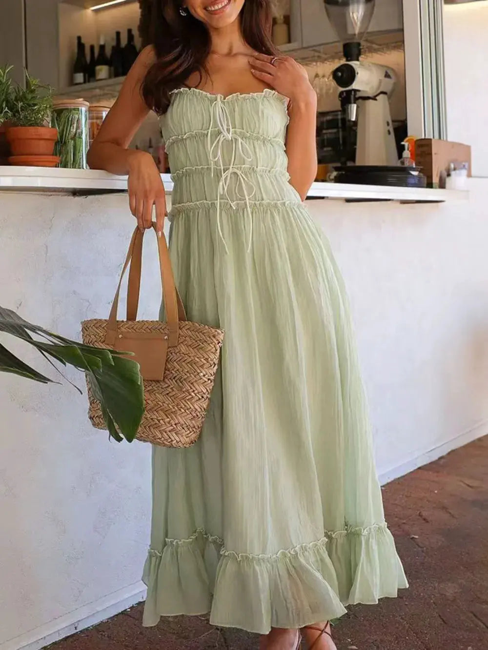 Devine Frill Ruffled Hem Midi Cami Dress by Devine