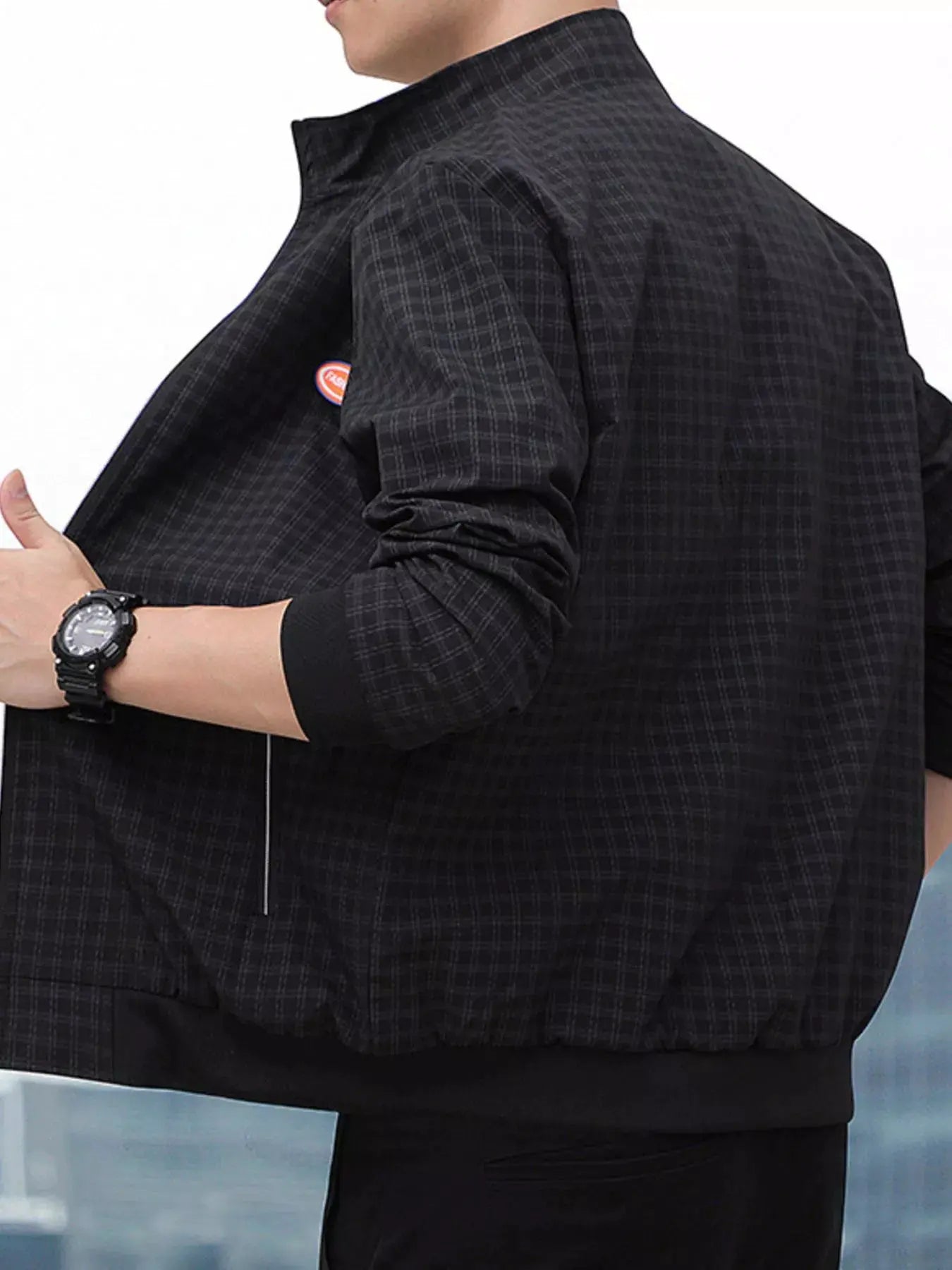 Men's Plus Size Plaid Lightweight Zip-Up Jacket by Partner Label