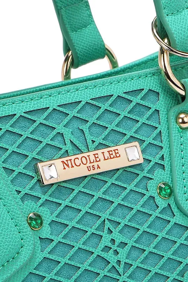 Nicole Lee USA Monogram Pattern Handbag with Rhinestones Decor by Nicole Lee USA