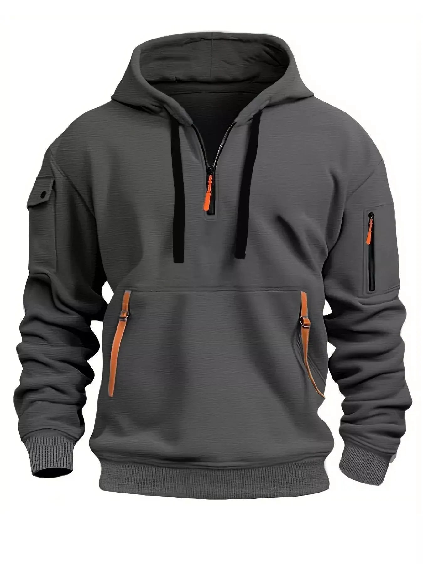 Men's Full Size Drawstring Half-Zip Pocket Hoodie Plus Size by Trendsi