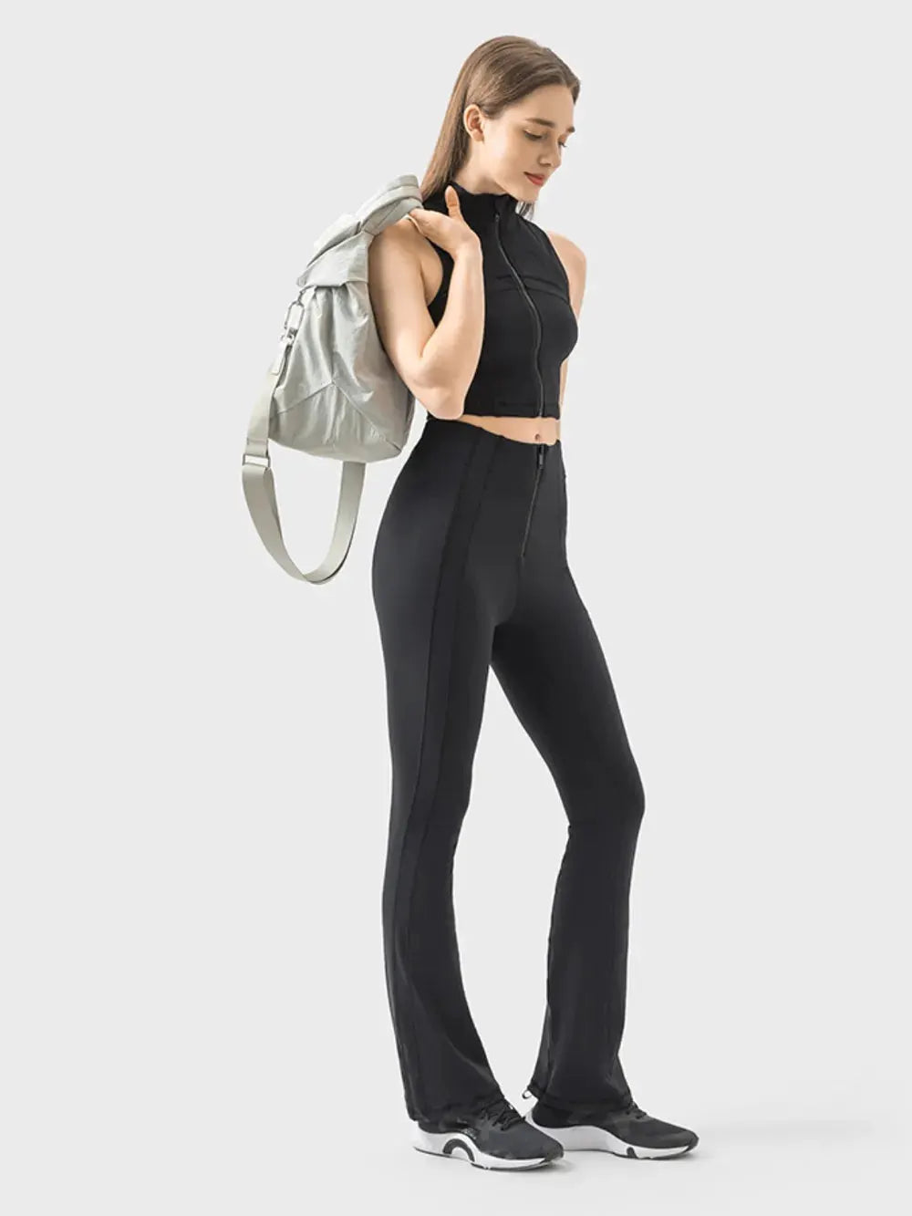 Millennia Zipper Detail High Waist Active Pants by Millennia