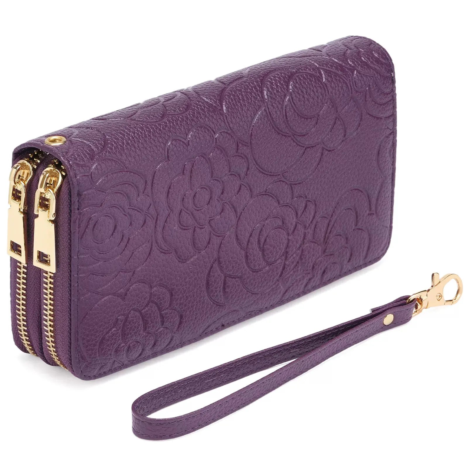 Embossed Floral Pattern Double Zipper Wallet by Partner Label