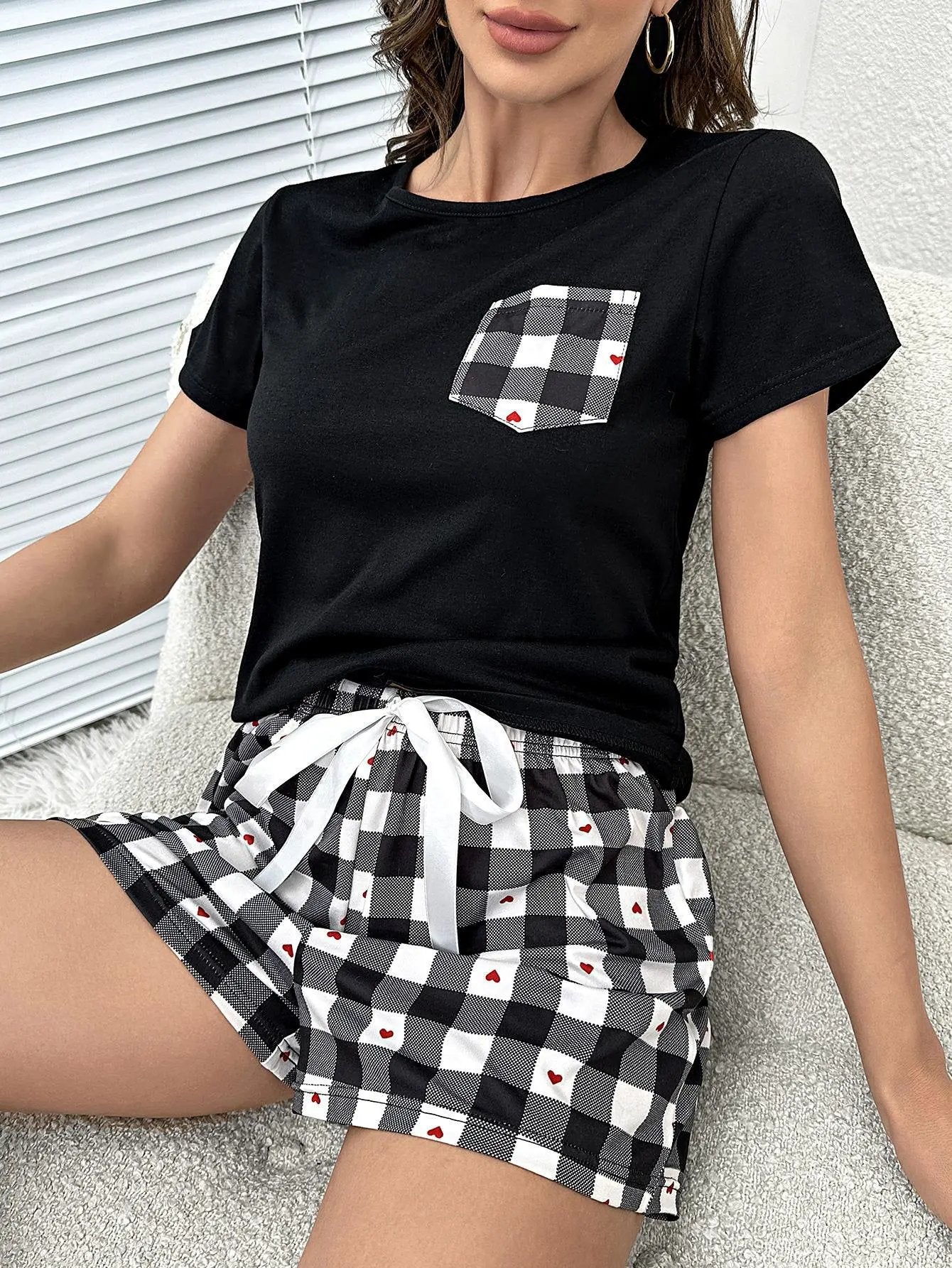 Plaid Heart Top and Shorts Lounge Set by Partner Label