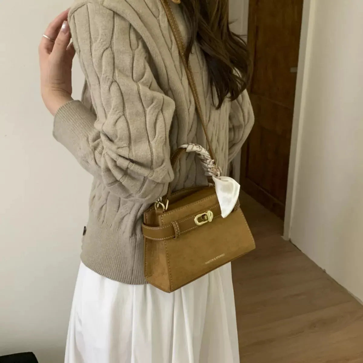 Suede Mini Crossbody Bag with Leather Strap by Partner Label