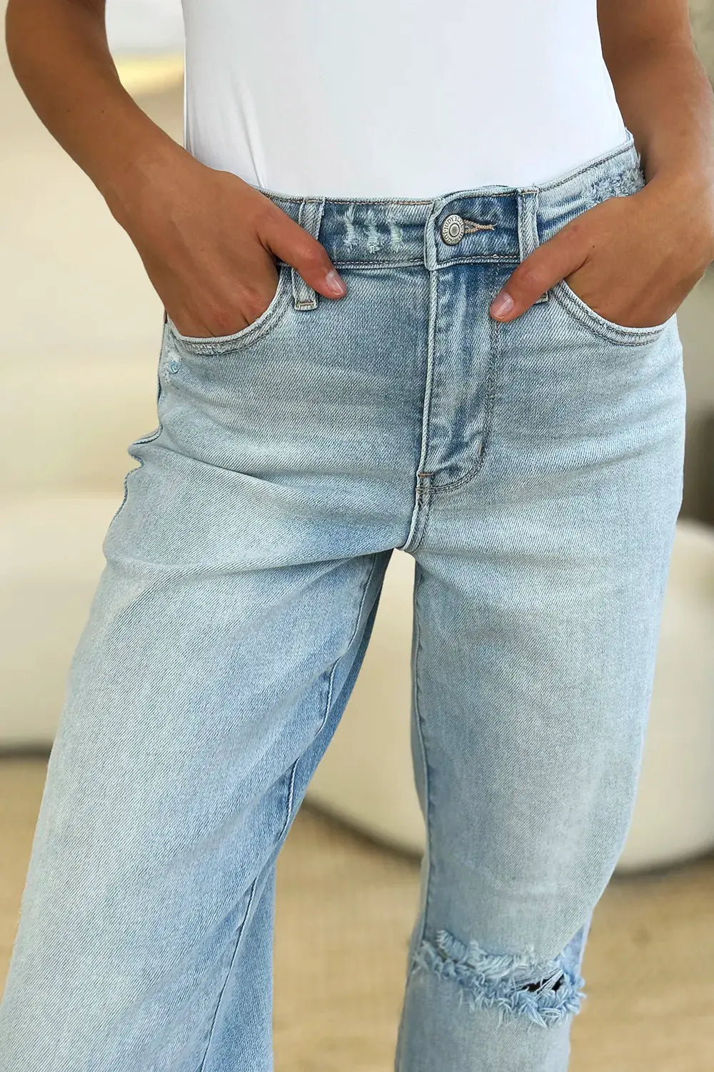 Judy Blue Full Size High Waist Distressed Straight Jeans by Judy Blue