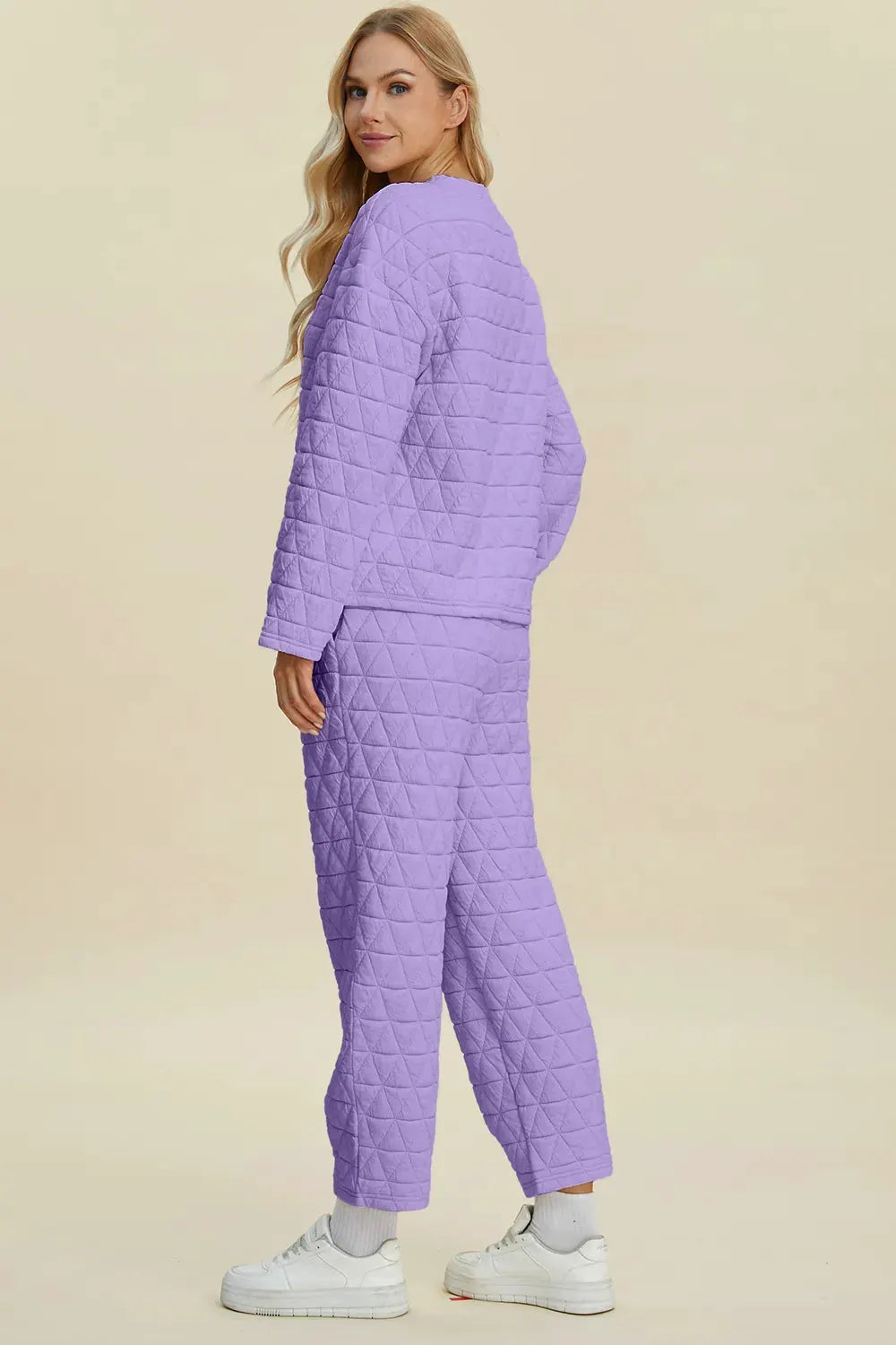 Double Take Full Size Texture Round Neck Long Sleeve Top and Pants Set by Double Take