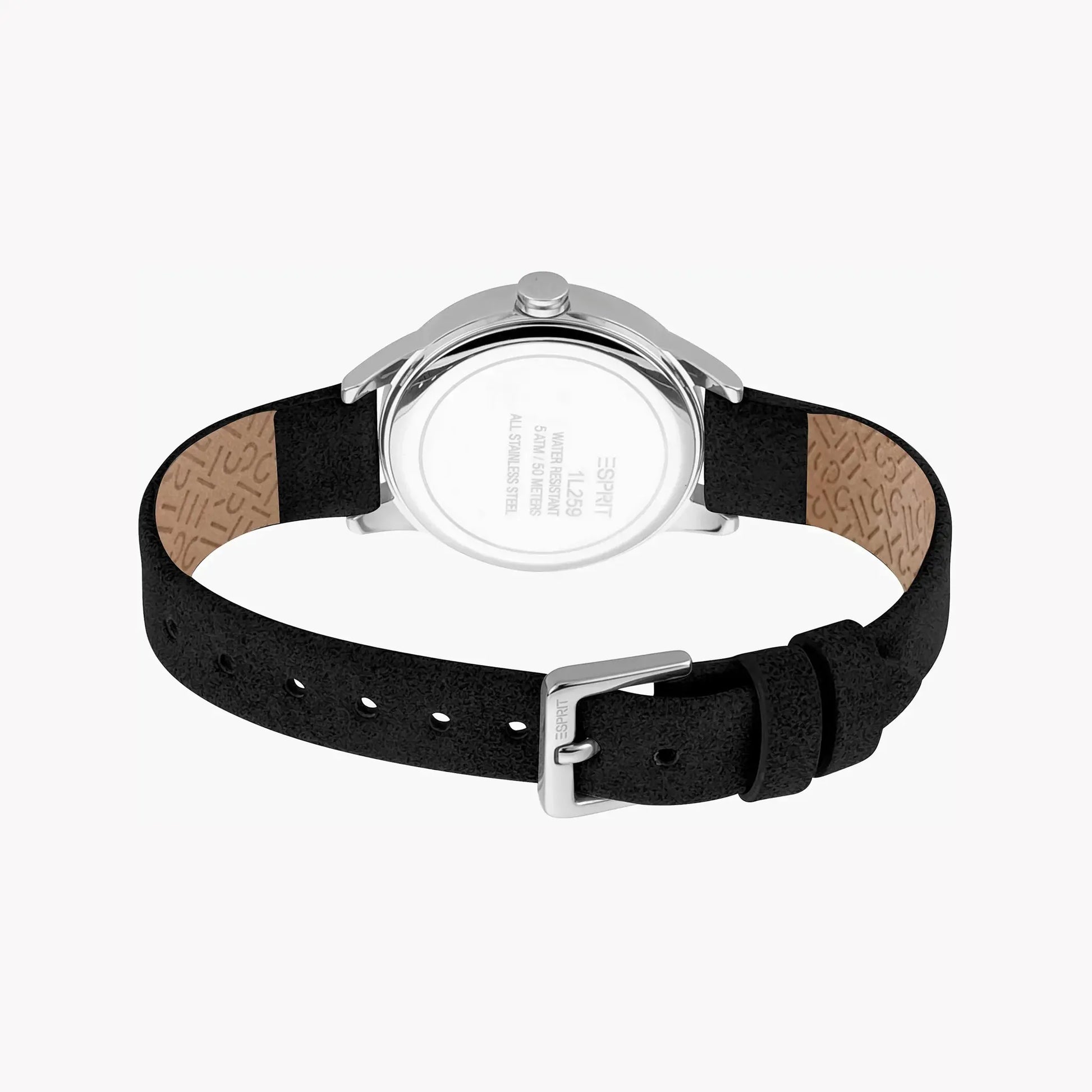 Esprit Women's Black Faux Leather Watch, Silver Dial | Es1l197m0015 by ESPRIT