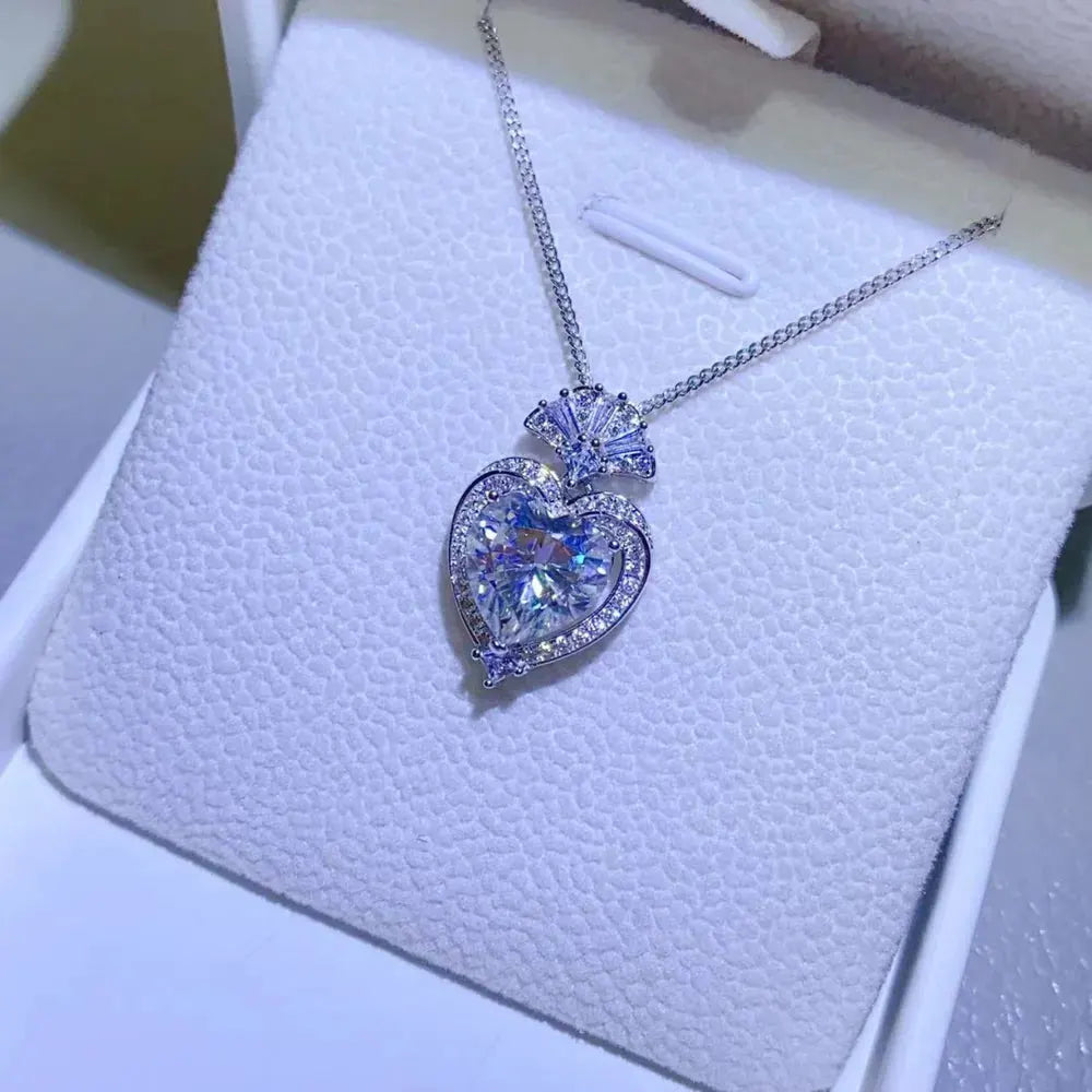3 Carat Moissanite 925 Sterling Silver Heart Pendant Necklace by Partner Labels