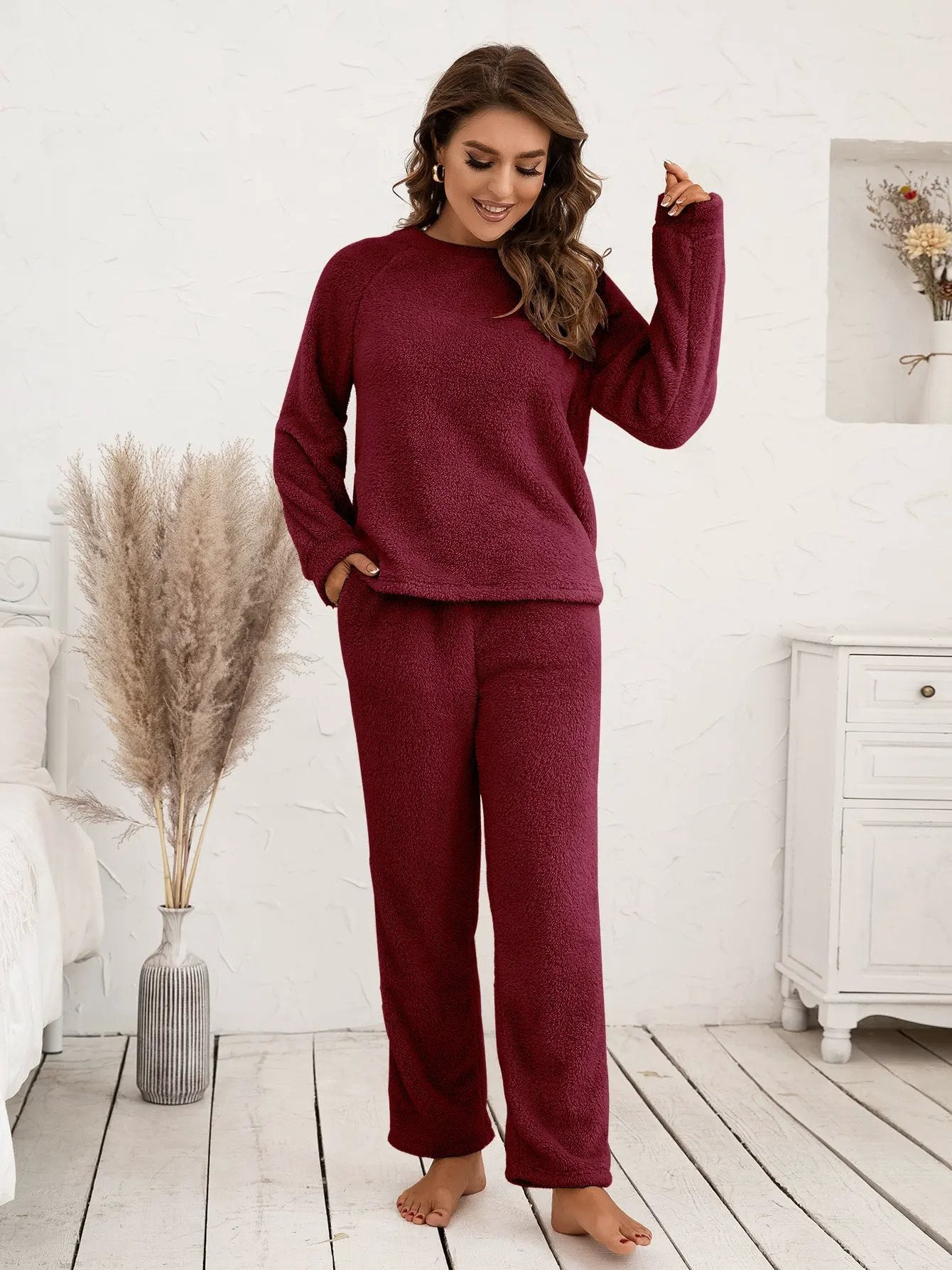 Ivy Lane Teddy Long Sleeve Top and Pants Lounge Set by Ivy Lane