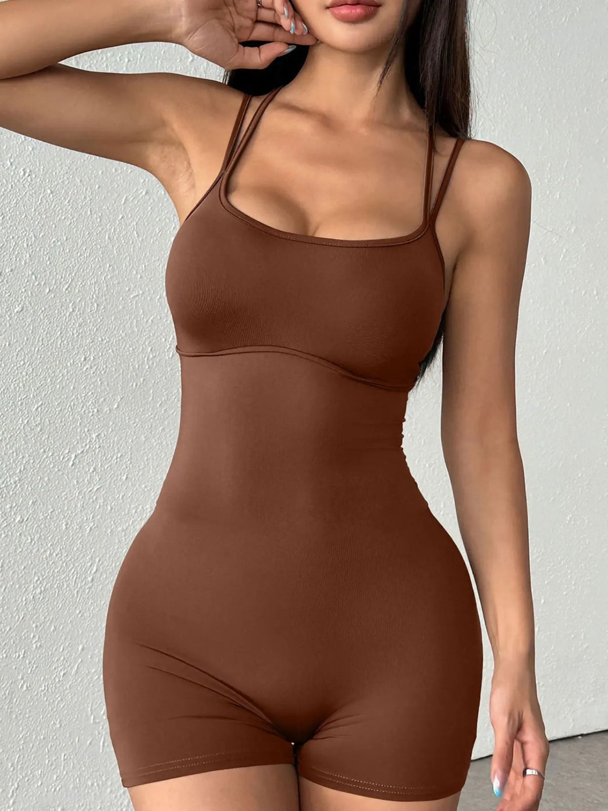 Double Spaghetti Strap Active Romper by Trendsi
