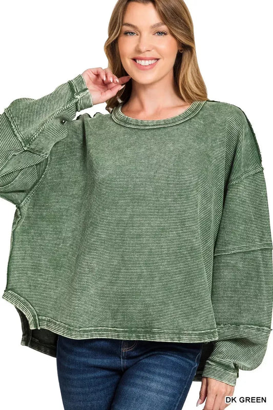 Zenana Acid Washed Exposed-Seam Sweatshirt by Zenana