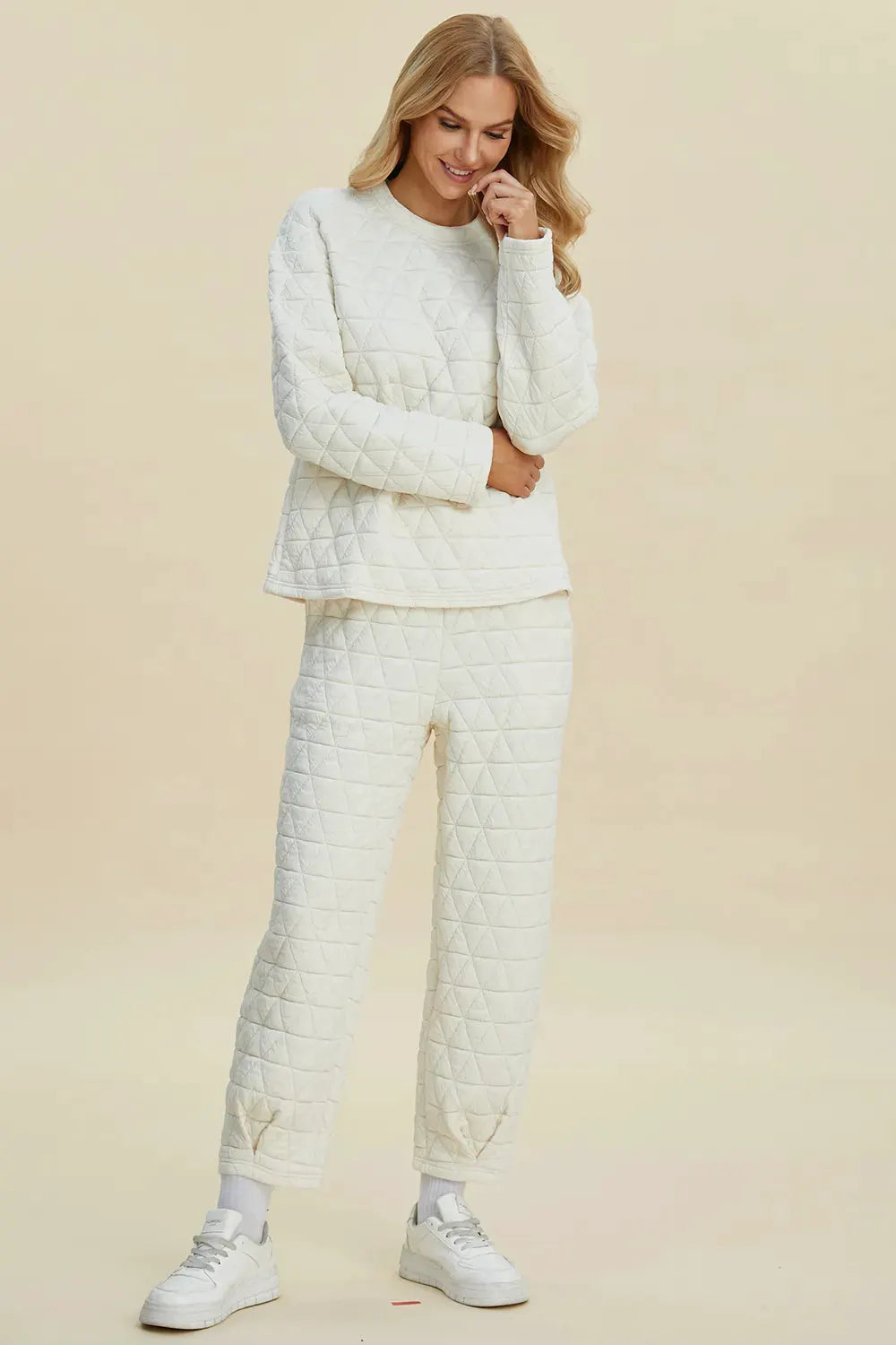 Double Take Full Size Texture Round Neck Long Sleeve Top and Pants Set by Double Take