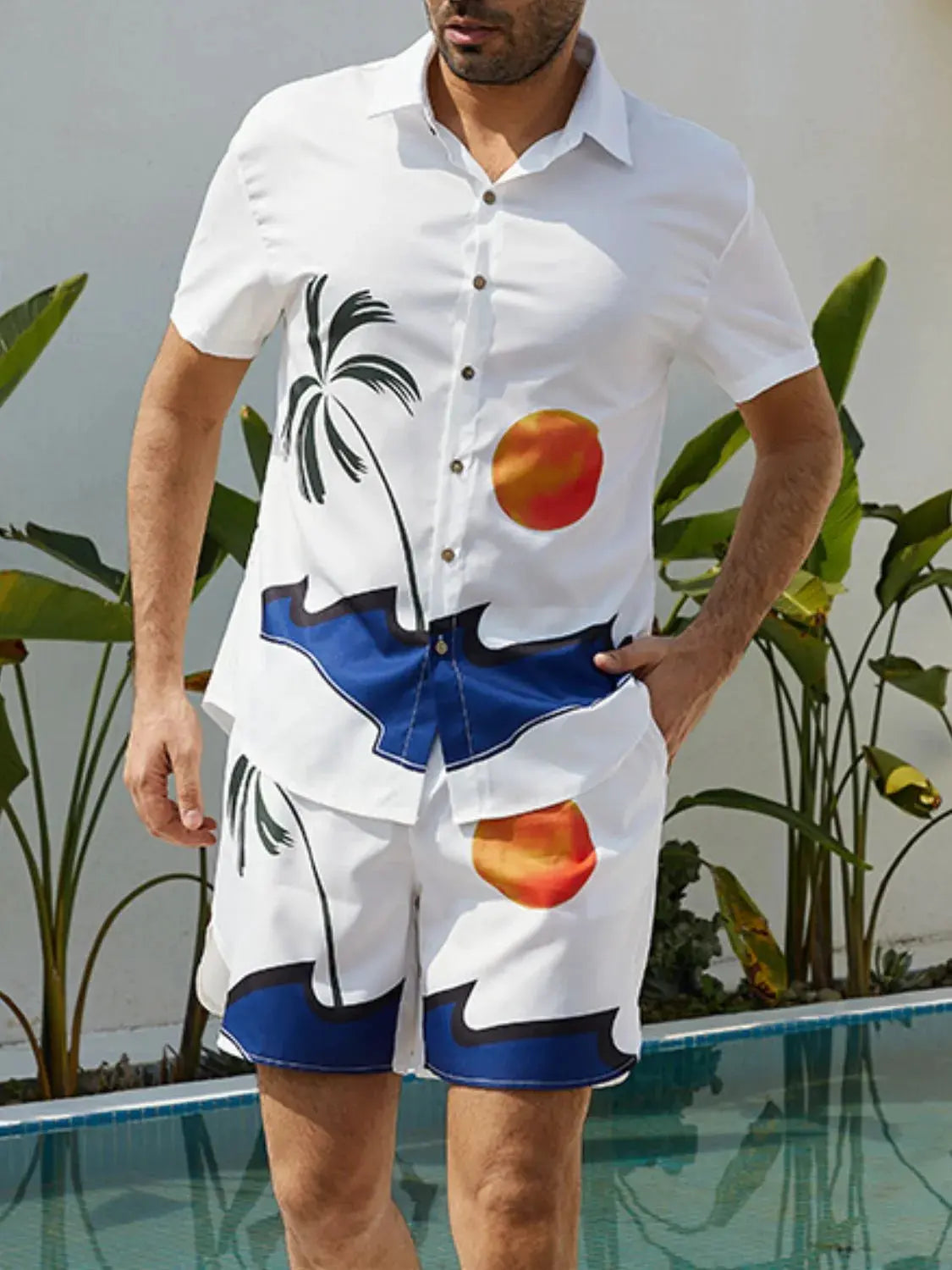 Men's Full Size Button Up Shirt and Shorts Set Plus Size by Trendsi