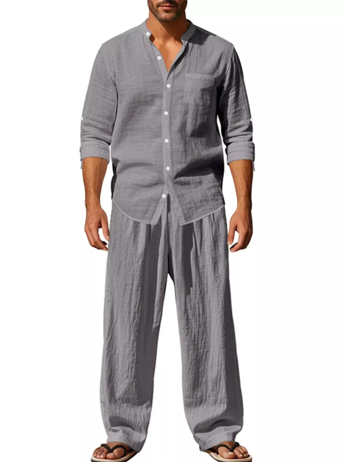 Men's Full Size Casual Button Up Shirt and Pants Plus Size by Trendsi