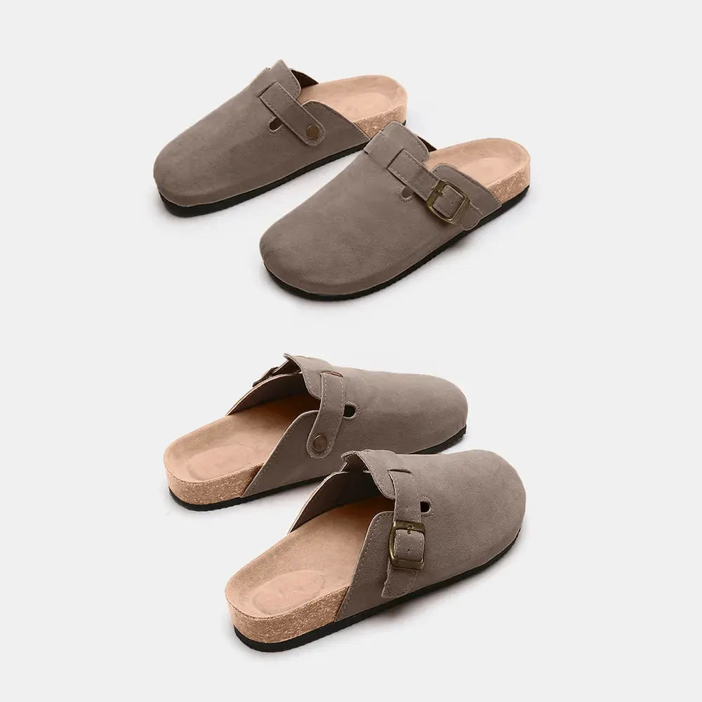 Suede Closed Toe Buckle Slide by Partner Label